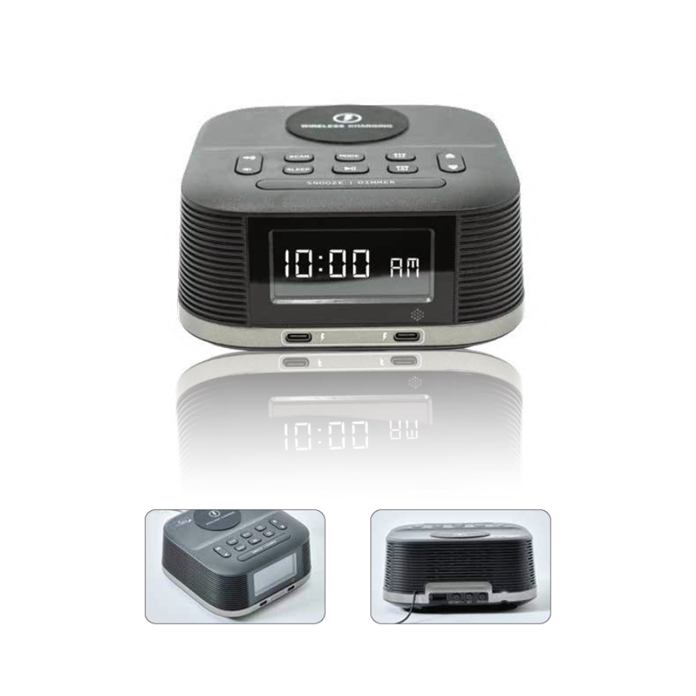 LovoUK Bluetooth Alarm Clock Speaker – 15W Wireless Fast Charger, FM Radio, Dual Type-C Ports & 3W Stereo Sound