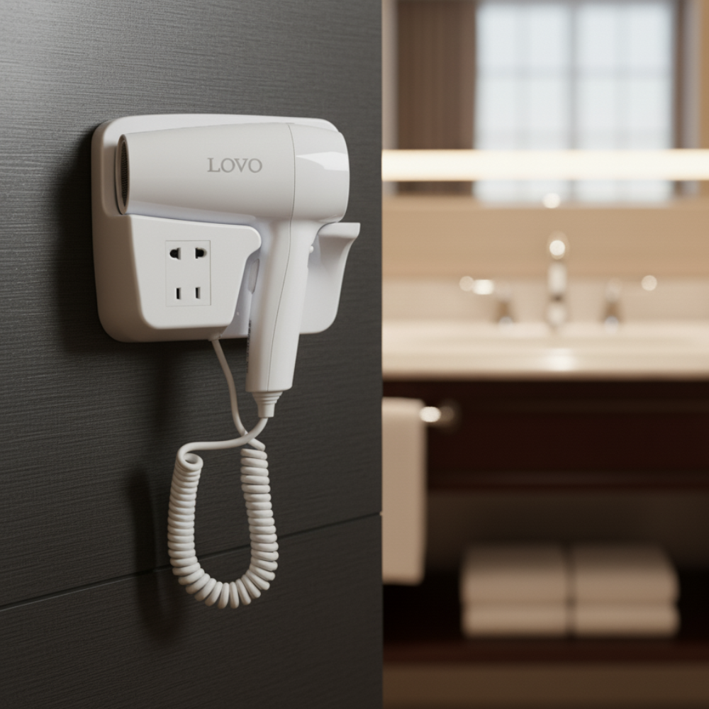 LovoUK Wall Mounted Hair Dryer – 1600W Power, 3 Speed Settings & Dual 220V Shaver Sockets - Image 3