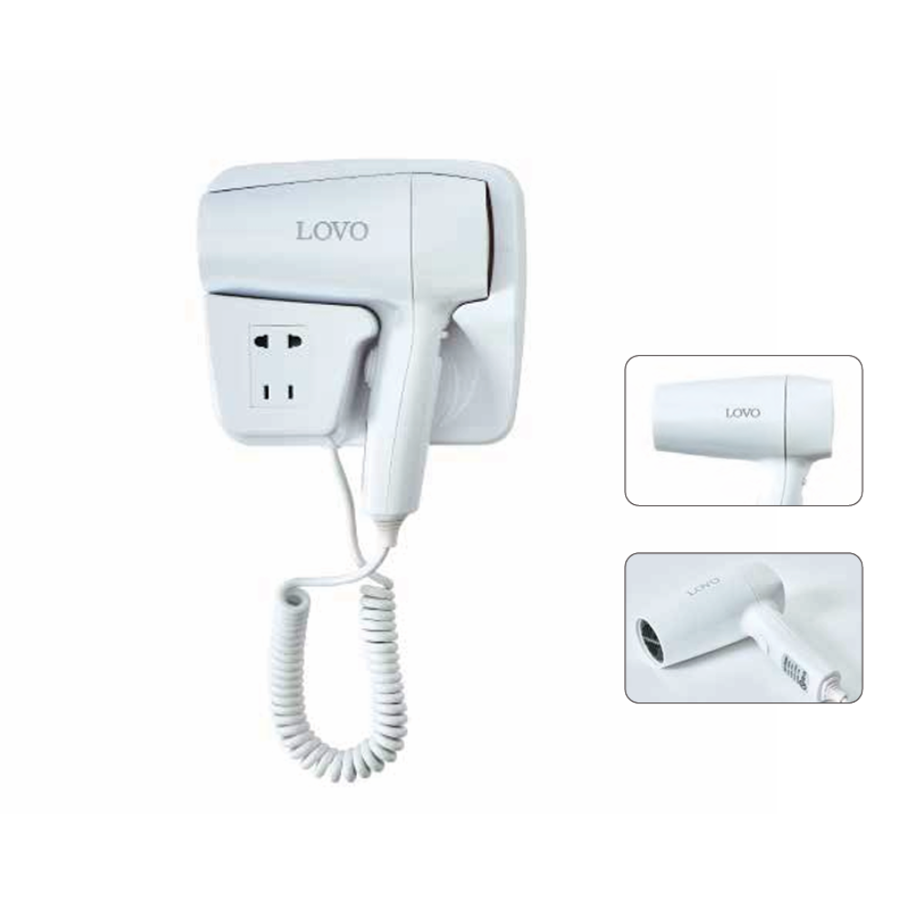 LovoUK Wall Mounted Hair Dryer – 1600W Power, 3 Speed Settings & Dual 220V Shaver Sockets - Image 2