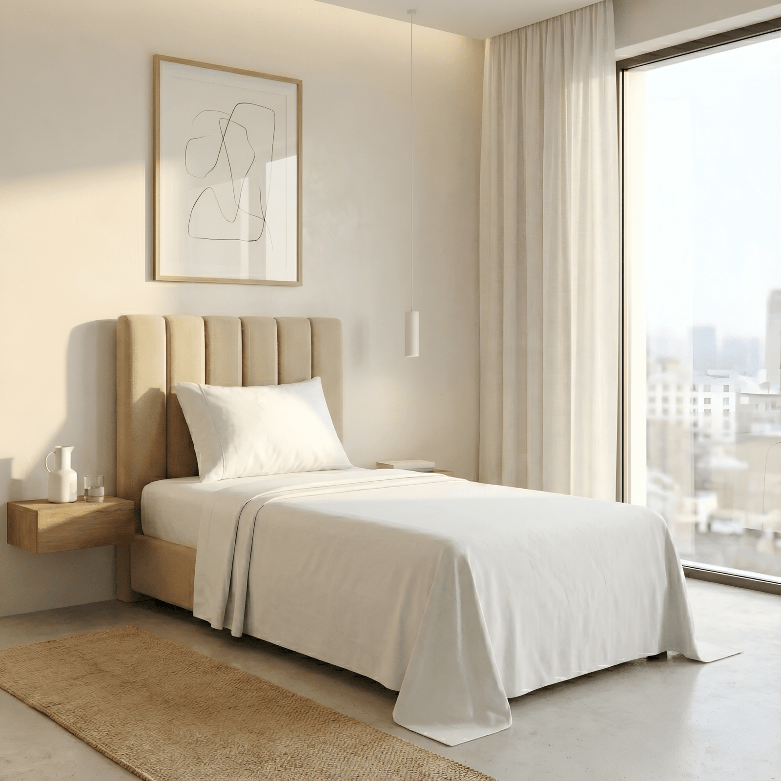 Bed Sheet – Single Size (210x280cm, 300TC, 100% Cotton, White)