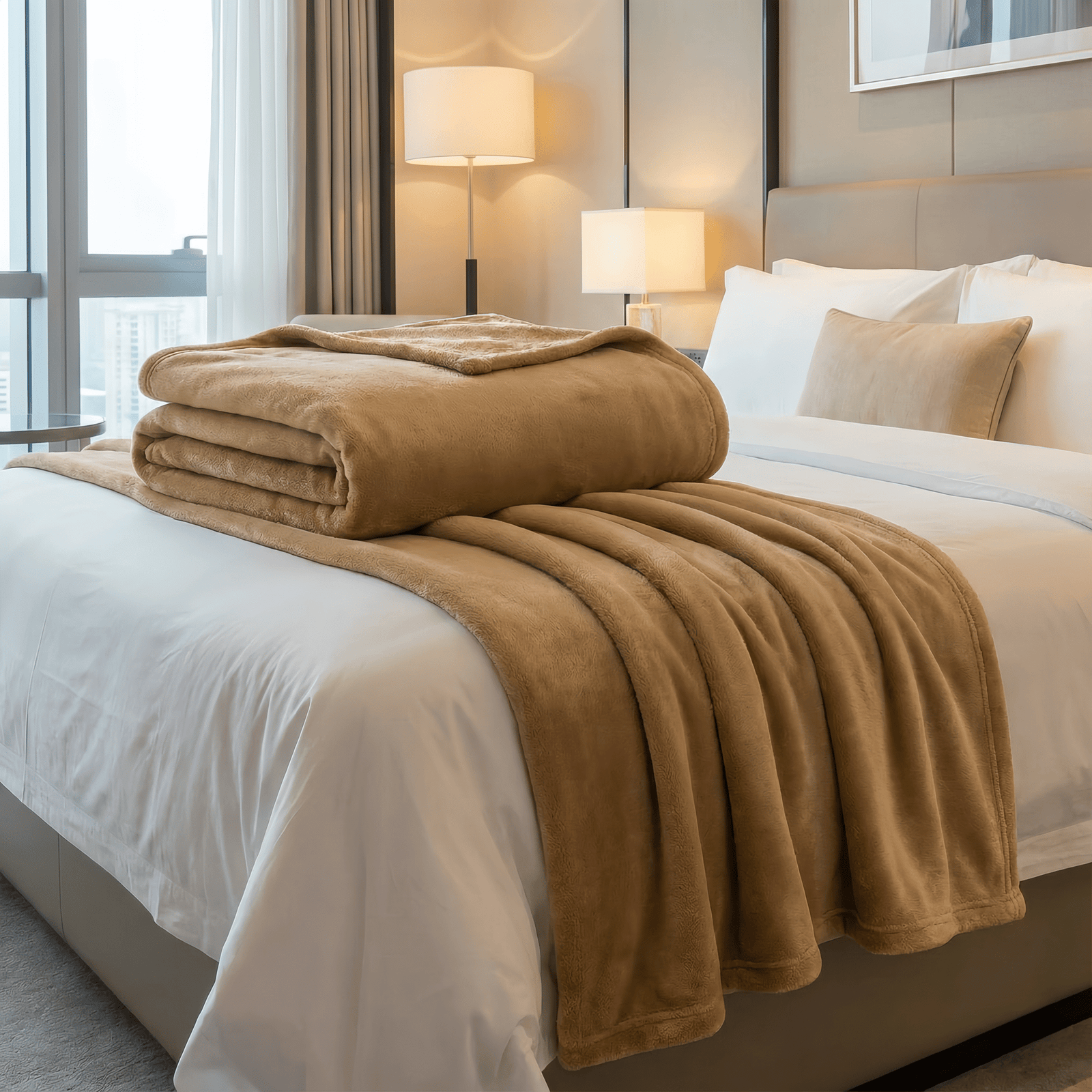 Blanket – 170x230cm, Polyester, Camel Color, 400gsm